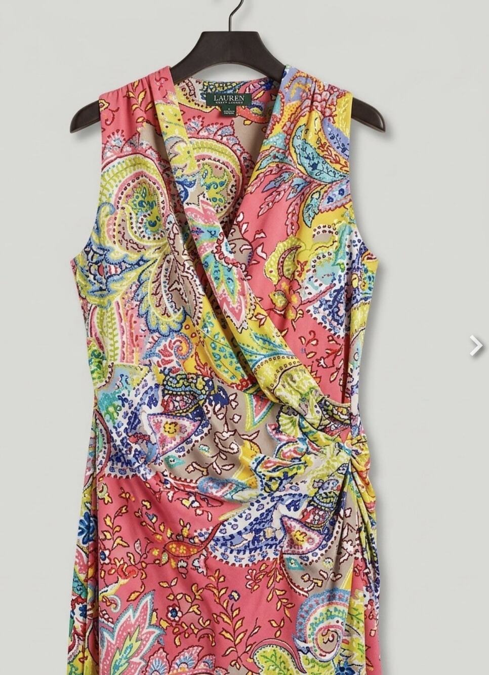 Lauren Ralph Lauren Pink Multi Paisley Sleeveless Ruched Dress Size 16